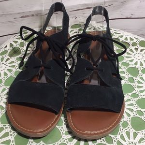 Toms Black Lace-Up Suede Sandals